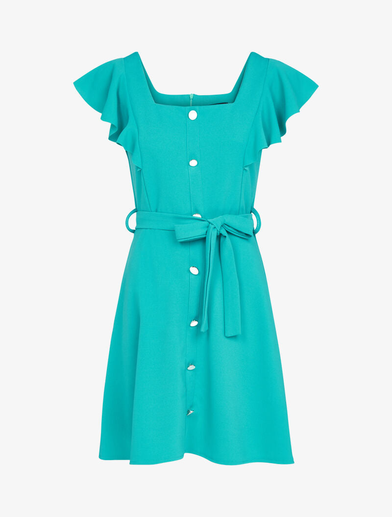 Robe patineuse à boutons contrastants - turquoise - 1