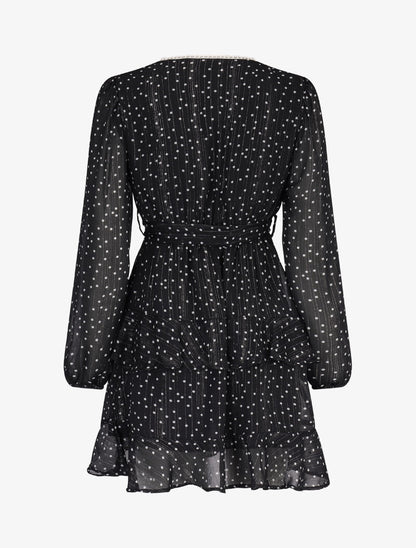 Robe courte à volants superposés imprimé pois - noir - 2