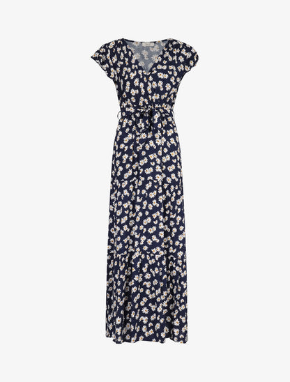 Robe à imprimé marguerites et emmanchures volantées - marine - 3