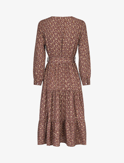 Robe longue imprimé fleurs lamées et manches ballon - marron - 2