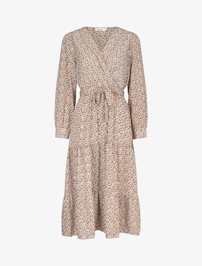 Robe longue imprimé fleurs lamées et manches ballon - beige - 3