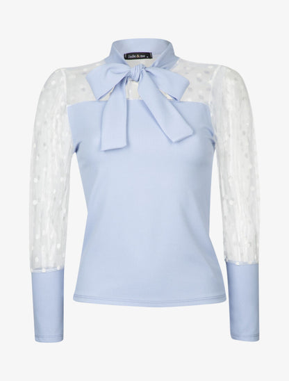 Top à manches en tulle - bleu ciel - 1