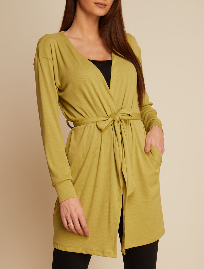 Gilet mi long côtelé - vert anis - 1