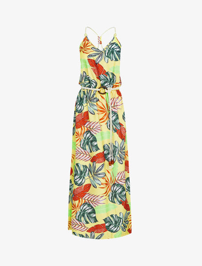 Robe longue à imprimé tropical - jaune - 2