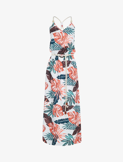 Robe longue à imprimé tropical - blanc - 3