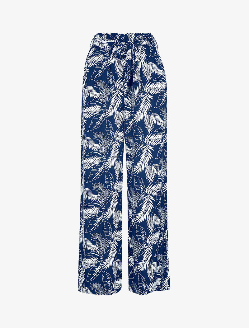 Pantalon à imprimé feuillages - marine - 1