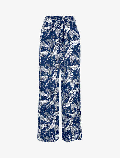 Pantalon à imprimé feuillages - marine - 1