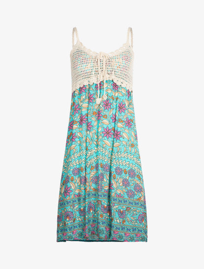 Robe à imprimé floral graphique - turquoise - 1