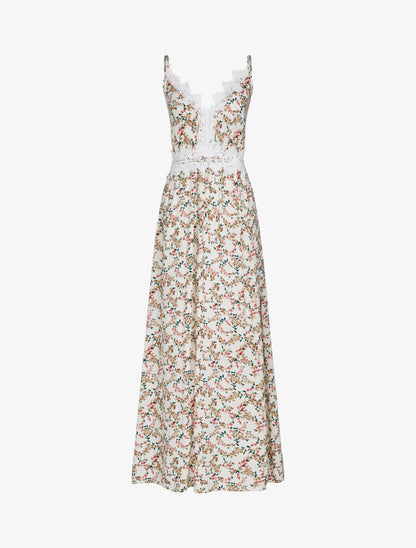 Robe fleurie à détails crochet - beige - 1
