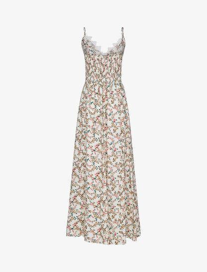 Robe fleurie à détails crochet - beige - 2