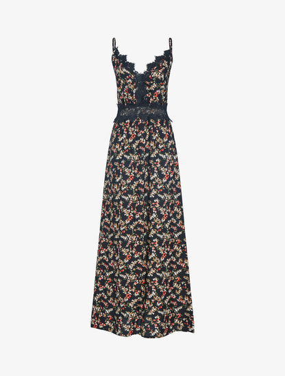 Robe fleurie à détails crochet - noir - 4