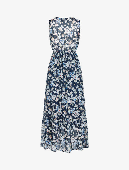 Robe fleurie à encolure V en crochet - marine - 2