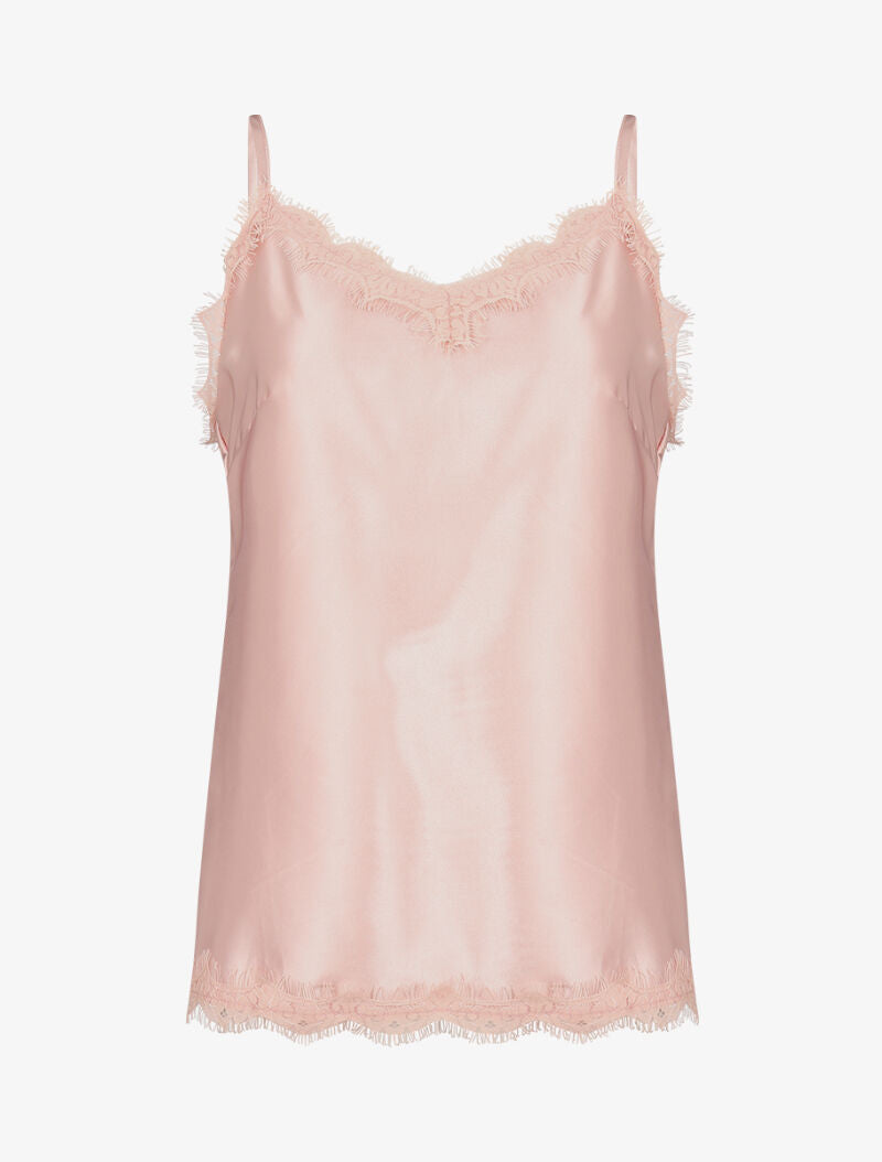 Débardeur satiné à bords dentelle - rose - 1