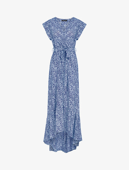 Robe asymétrique à imprimé petites fleurs - marine - 3
