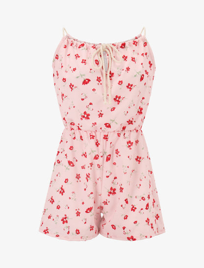 Combishort à imprimé fleurs champêtres - rose - 1