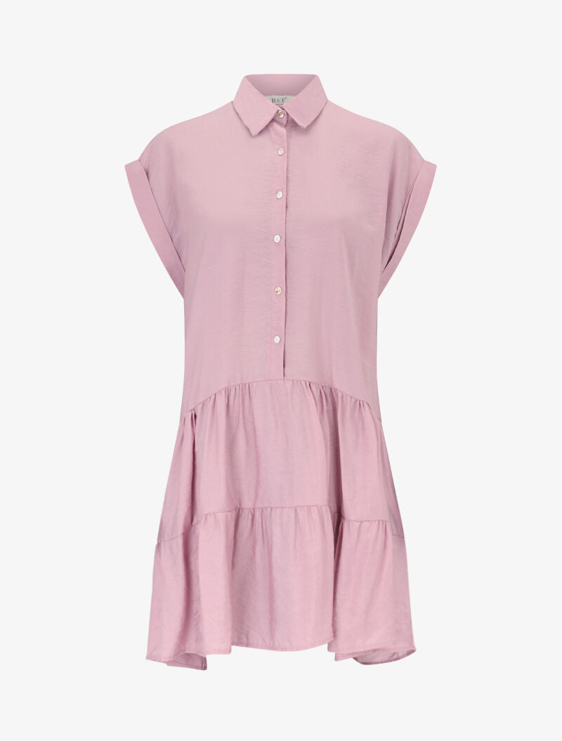 Robe courte coupe carrée style chemise - rose - 2