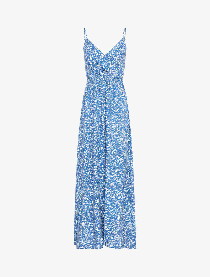 Robe longue à imprimé feuilles - bleu charrette - 1