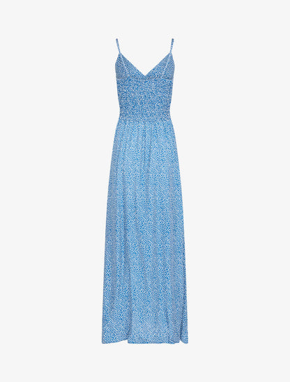 Robe longue à imprimé feuilles - bleu charrette - 2