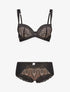Ensembles à bretelles à bords dentelle et shorty ajouré - nude/noir - 1