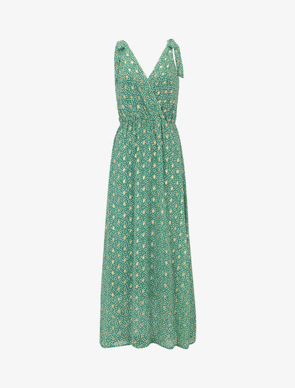 Robe longue à imprimé fleurs abstraites - vert - 1