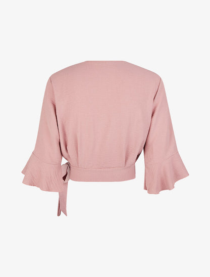 Blouse courte cache coeur à nouer - rose - 2
