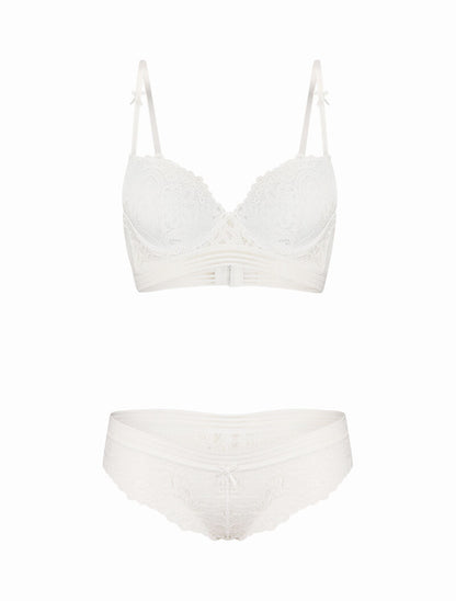 Ensemble en dentelle et à lignes ajourées - blanc - 1