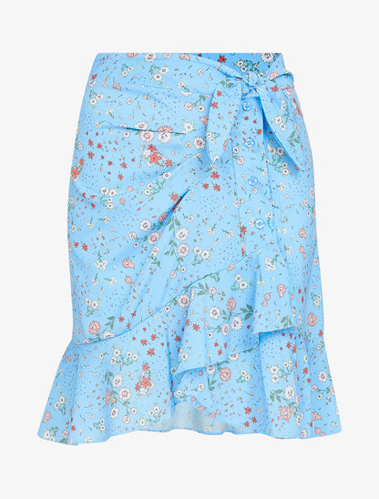 Jupe fleurie style portefeuille - bleu - 2