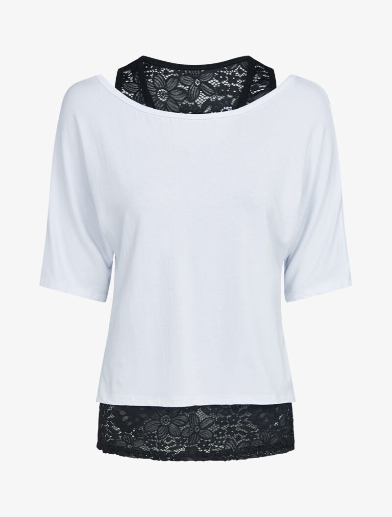 Ensemble top uni et débardeur dentelle - blanc - 3