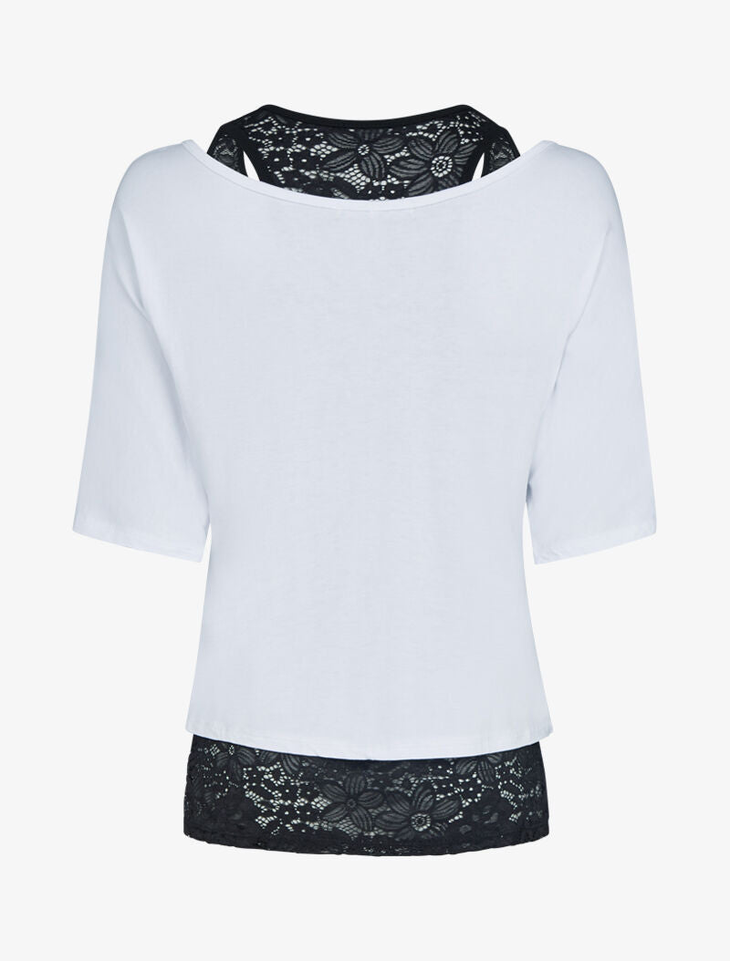 Ensemble top uni et débardeur dentelle - blanc - 2