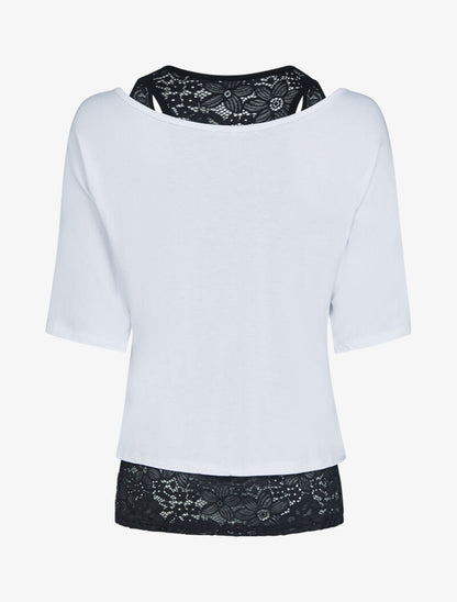 Ensemble top uni et débardeur dentelle - blanc - 2
