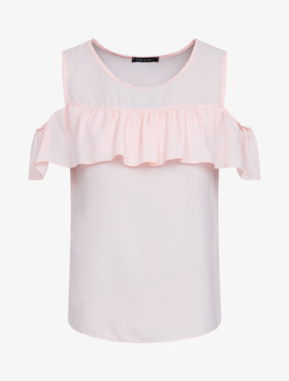 Top en voile à épaules dénudées - rose - 1