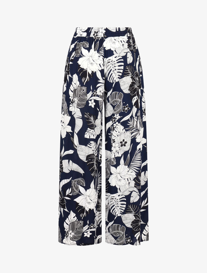 Pantalon fluide à imprimé fleurs tropicales unies - marine - 2