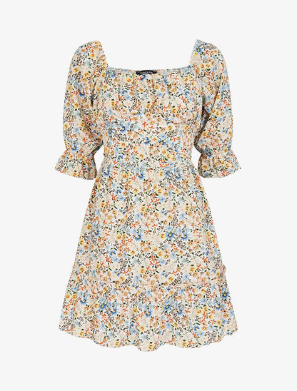Robe fleurie à poitrine soulignée - ecru - 3
