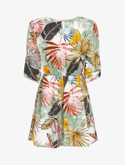 Tunique coupe patineuse imprimé feuilles graphiques - kaki - 2