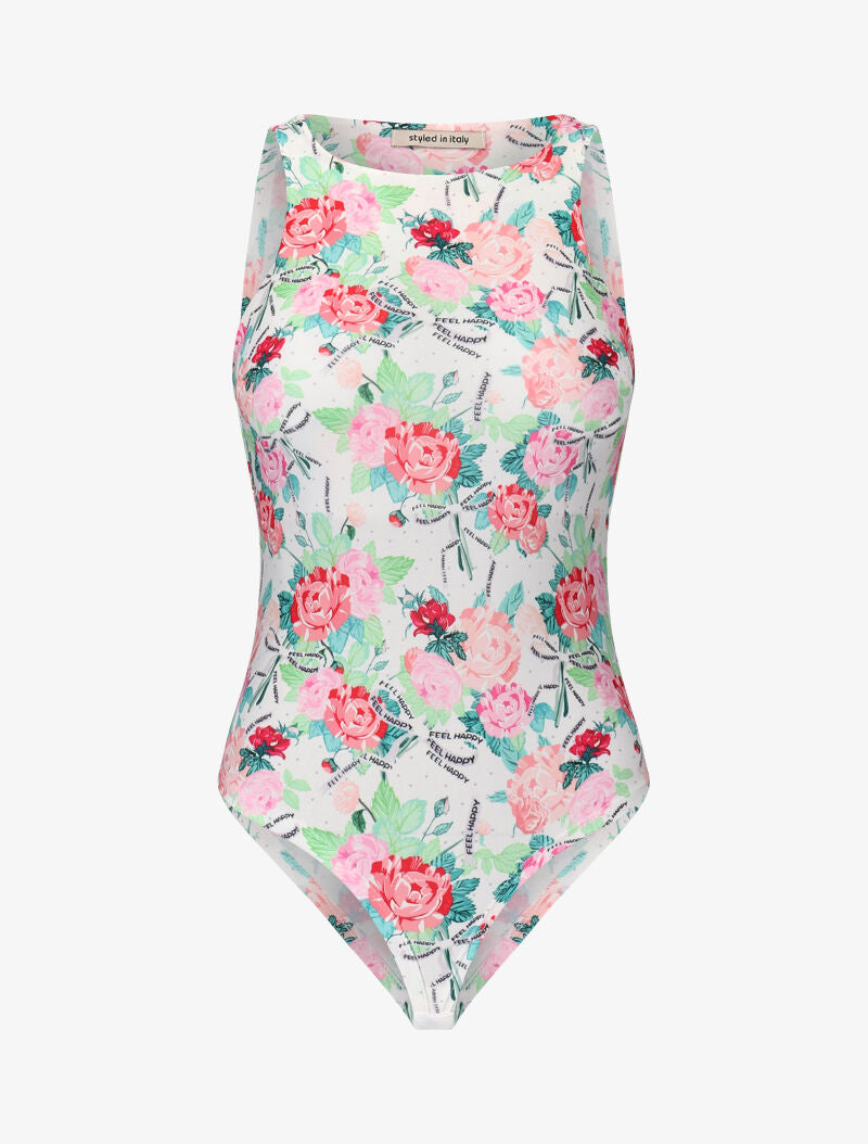 Body ajusté imprimé fleurs et rubans - blanc - 2