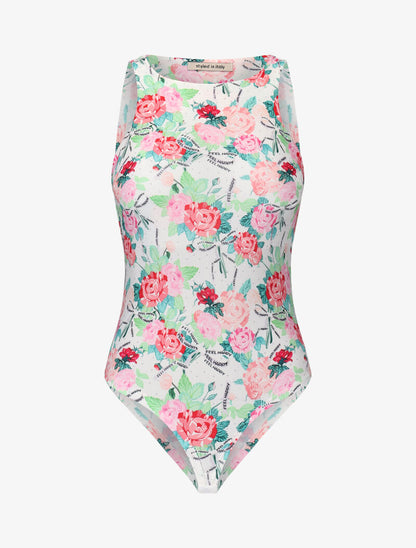 Body ajusté imprimé fleurs et rubans - blanc - 2