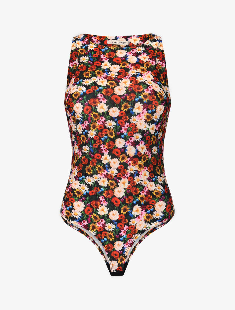 Body ajusté imprimé fleurs des champs - noir - 2