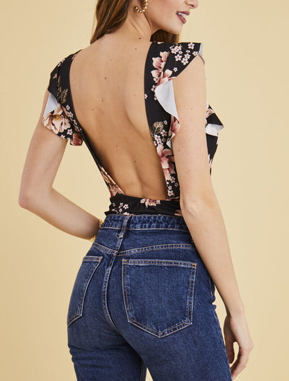 Body volanté à imprimé floral - noir - 2