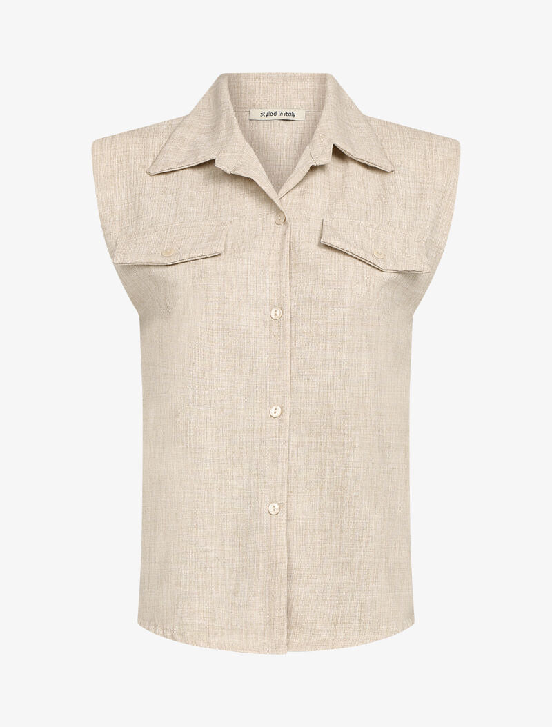 Top style chemise à épaulettes - beige - 1
