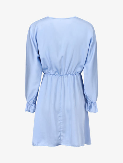 Robe satinée à décolleté dentelle - bleu ciel - 3
