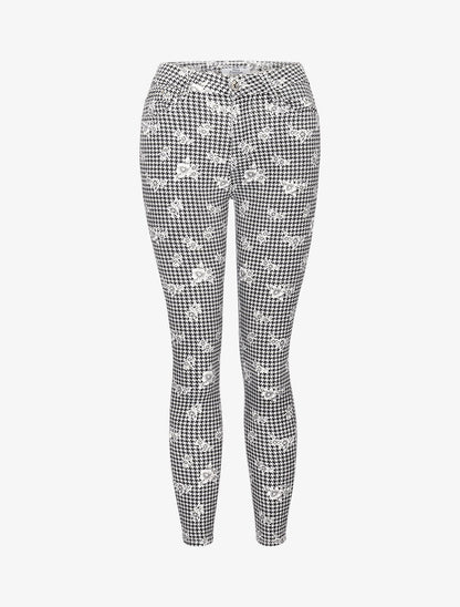 Jean 7/8 met pied-de-poule print en bloemen - zwart