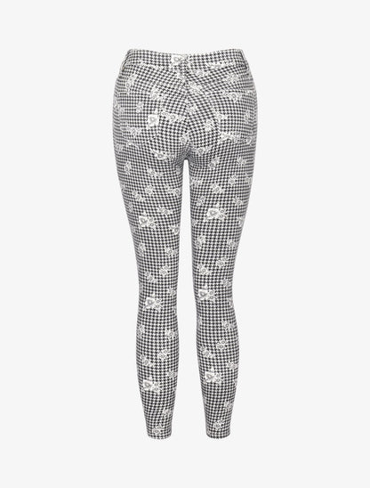 Jean 7/8 met pied-de-poule print en bloemen - zwart