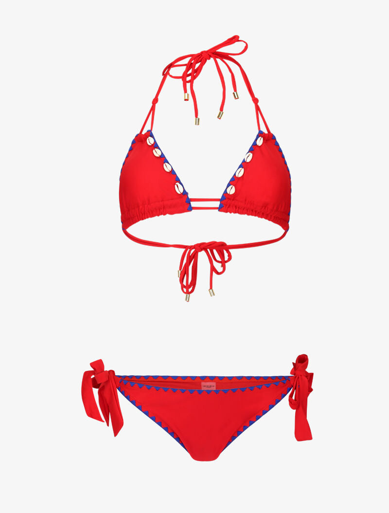 Bikini triangle empiécé coquillages - rouge - 3