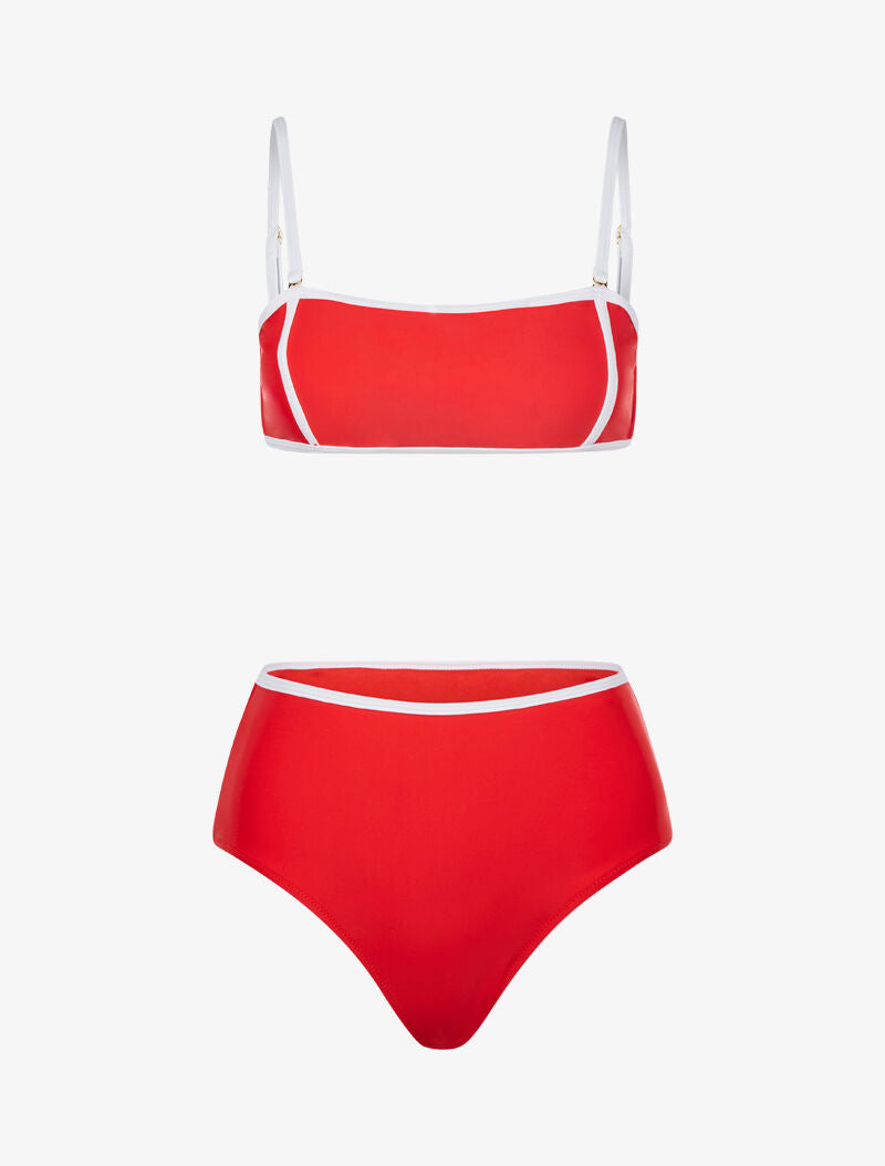 Bikini à culotte taille haute - rouge - 3