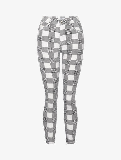 Jean imprimé damier pied de poule coupe skinny - noir - 3
