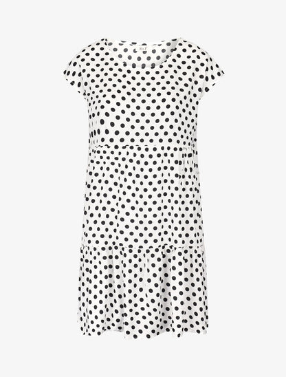 Robe coupe trapèze à pois - blanc - 1