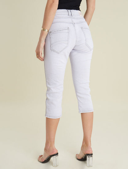 Pantacourt à bandes ornées de billes - gris clair - 2