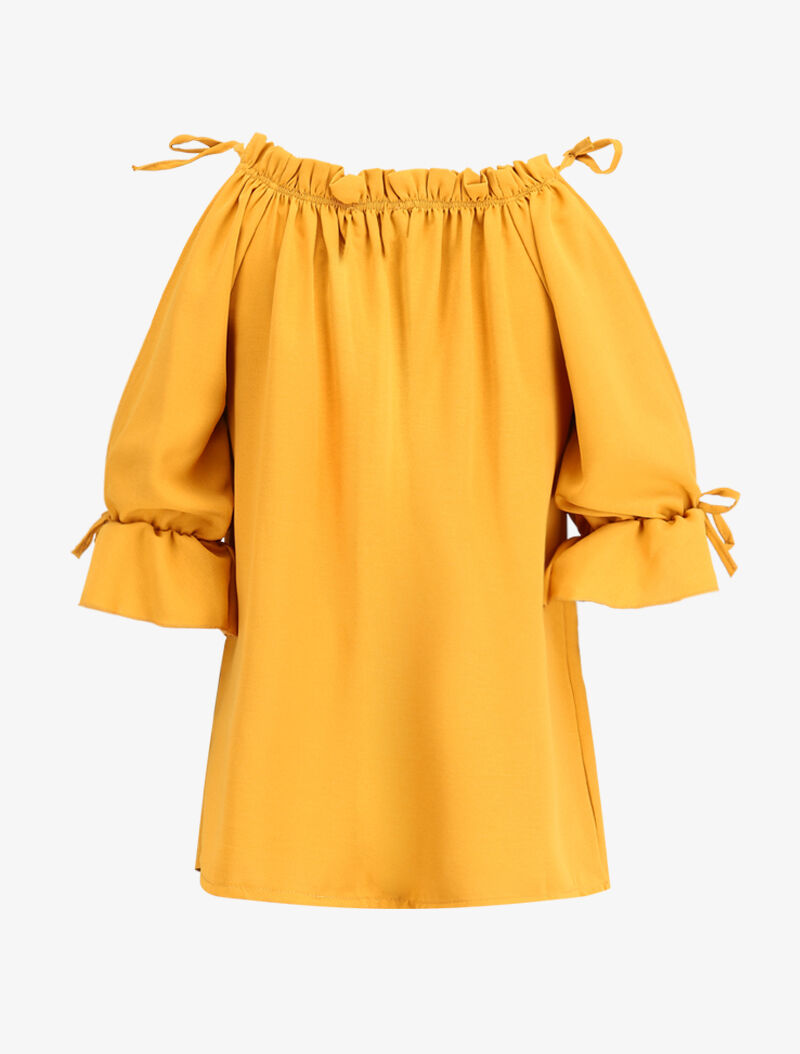 Top volanté épaules nues - jaune - 2