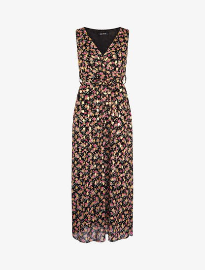 Robe longue à imprimés et flocages dorés - noir - 2