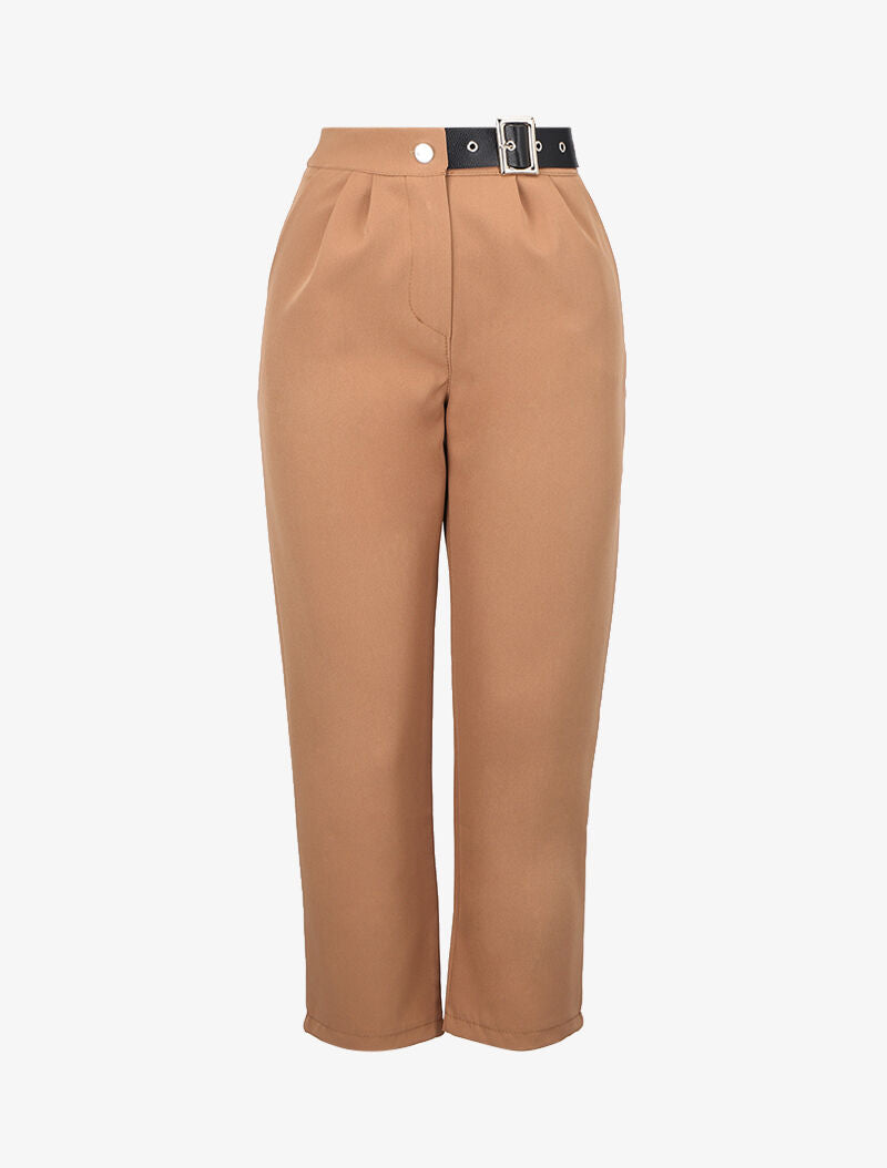 Pantacourt à ceinture simili - camel - 3